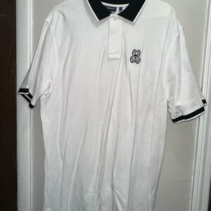 Psycho Bunny White Polo Shirt with Black Collar and Trim